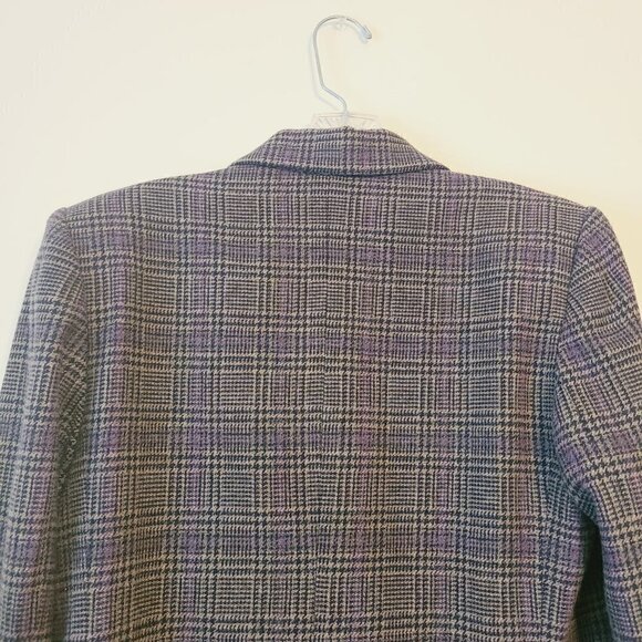 Sasson Petite | Women's Vintage Plaid Wool Blend Double Button Blazer (Size 8) - Picture 14 of 16